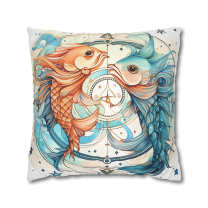 Pisces Zodiac Horoscope - Starry Watercolor & Ink, Hyper-Detailed Fish Spun Polyester Square Pillow Case