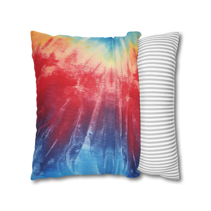 Rainbow Tie-Dye Denim: Vibrant Multi-Color, Fabric Design Spectacle - Spun Polyester Square Pillow Case