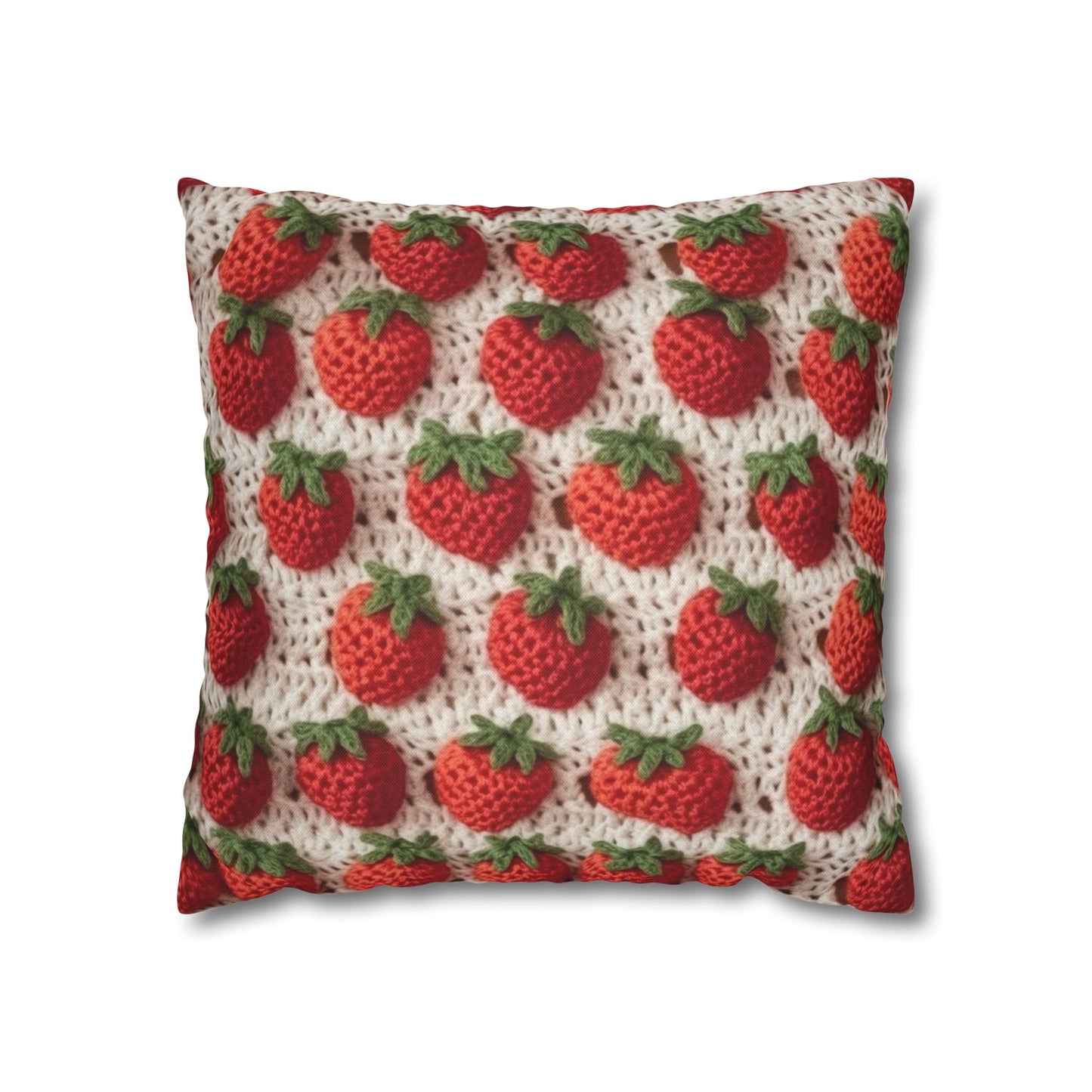 Strawberry Traditional Japanese, Crochet Craft, Fruit Design, Red Berry Pattern - Spun Polyester Square Pillow Case