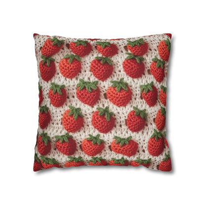 Strawberry Traditional Japanese, Crochet Craft, Fruit Design, Red Berry Pattern - Spun Polyester Square Pillow Case