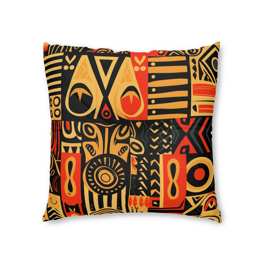 Tribal Art-Inspired Abstract Symbols, Heritage - Tufted Floor Pillow, Square