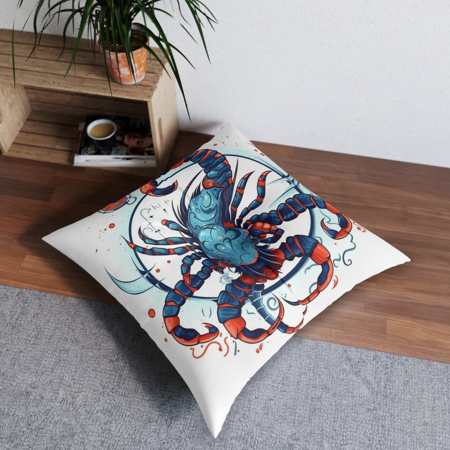 Cute Scorpio Zodiac Sign - Big Claws, Long Tail Cosmic Astrology Symbol - Tufted Floor Pillow, Square