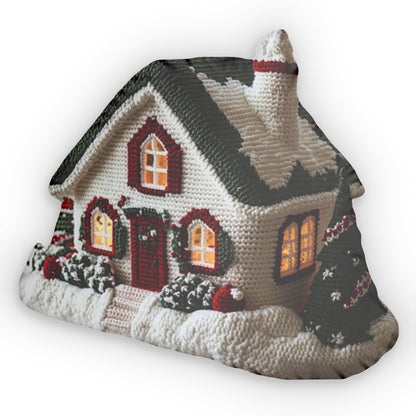 Christmas House, Crochet Cushion, Winter Gift, Plush Shaped Pillow