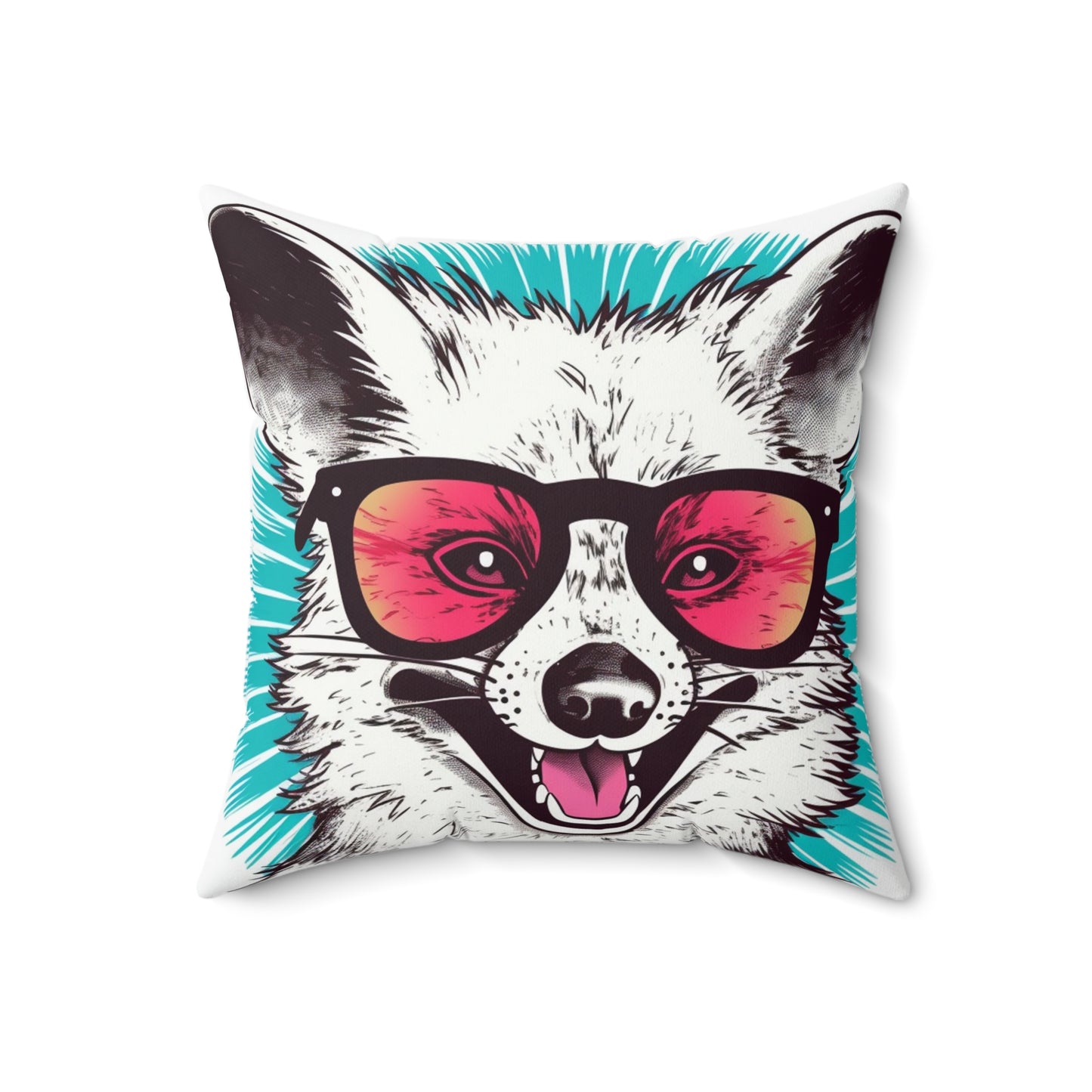 Happy Opossum Retro Cartoon Spun Polyester Square Pillow