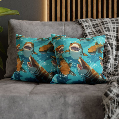 Tiger Shark: Ocean Marine Wildlife - Underwater - Spun Polyester Square Pillow Case