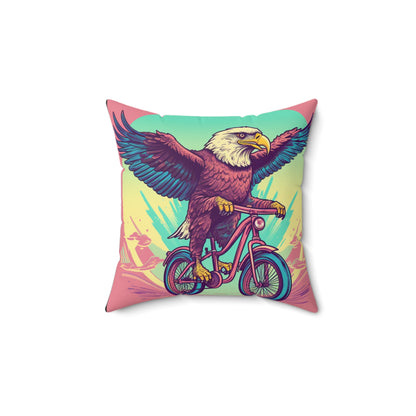 Bicycle Bike American Eagle Biker Graphic Spun Polyester Square Pillow