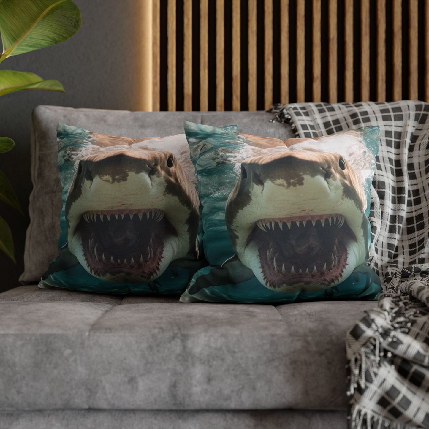 Bull Shark: River Monster Menace - Realistic Dark Water Predator - Spun Polyester Square Pillow Case