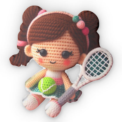 Tennis Girl Crochet Plush, Racket Sport Gift, Shaped Pillow