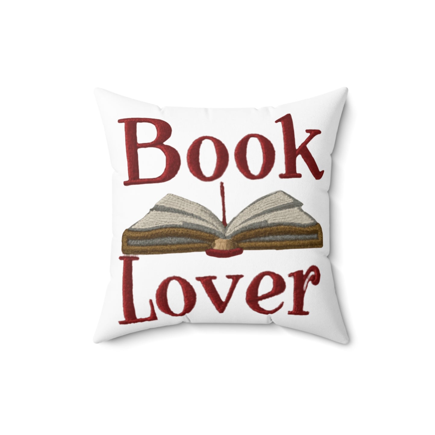 Open Book Embroidery Art: Book Lover Text for Avid Readers - Spun Polyester Square Pillow