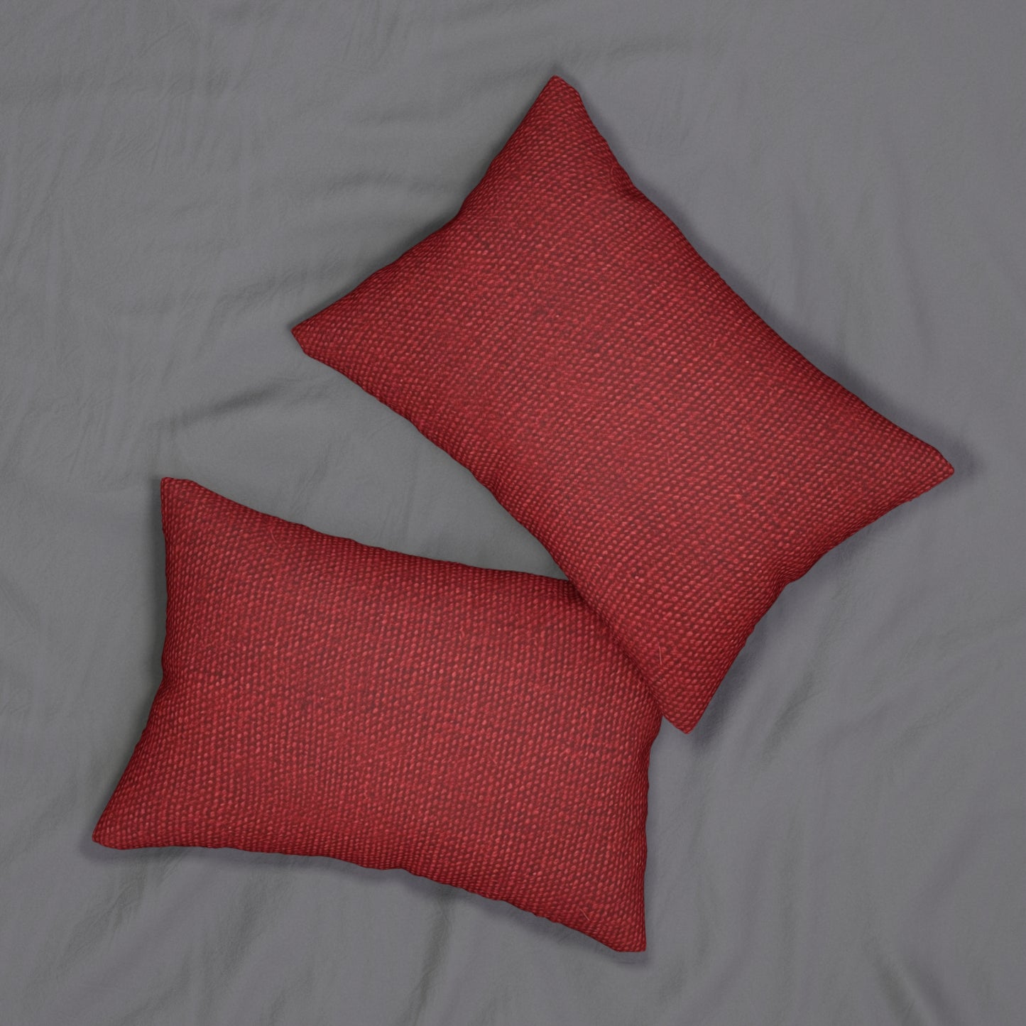 Bold Ruby Red: Denim-Inspired, Passionate Fabric Style - Spun Polyester Lumbar Pillow