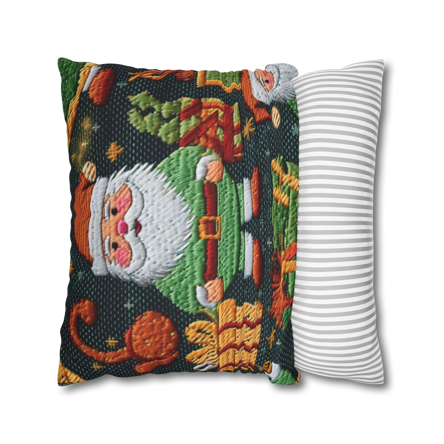 Christmas Santa Claus - Embroidered Presents - Festive Winter Wonderland - Deck the Halls Design - Spun Polyester Square Pillow Case