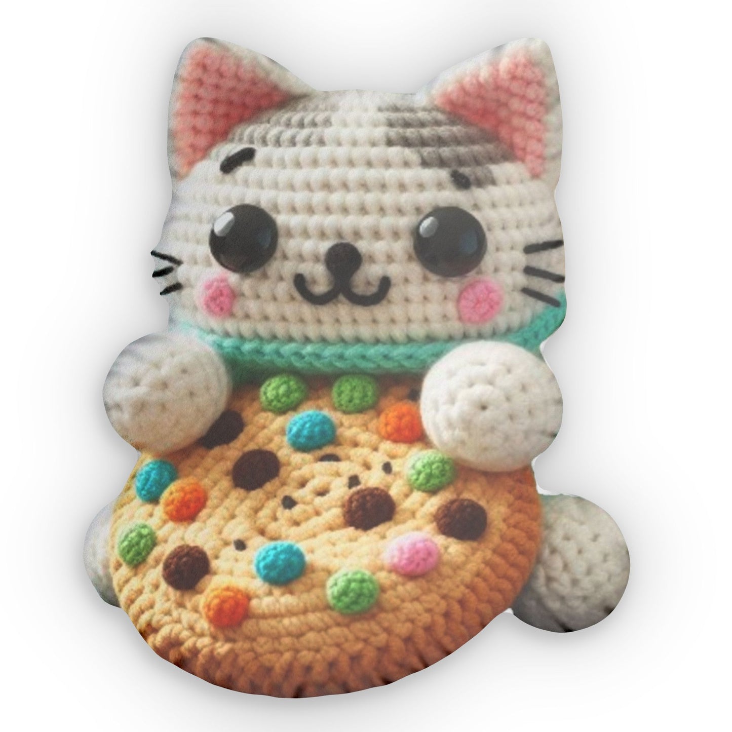 Cookie Cat Kitten, Crochet Food Plush, Shaped Pillow