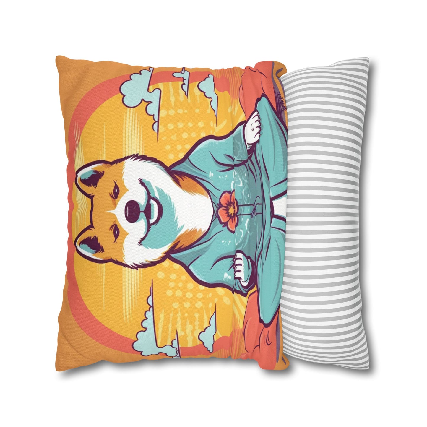 Shiba Inu Yoga Crypto Dog Japanese Namaste: Spun Polyester Square Pillow Case