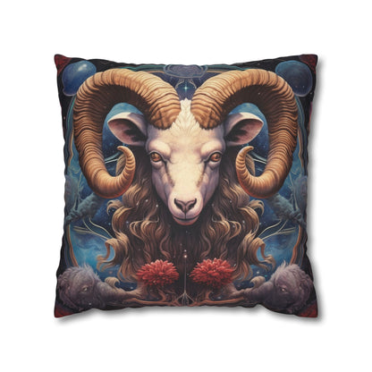 Aries Zodiac Ram - Vibrant Astrological Sign Cosmic Space Symbol - Spun Polyester Square Pillow Case