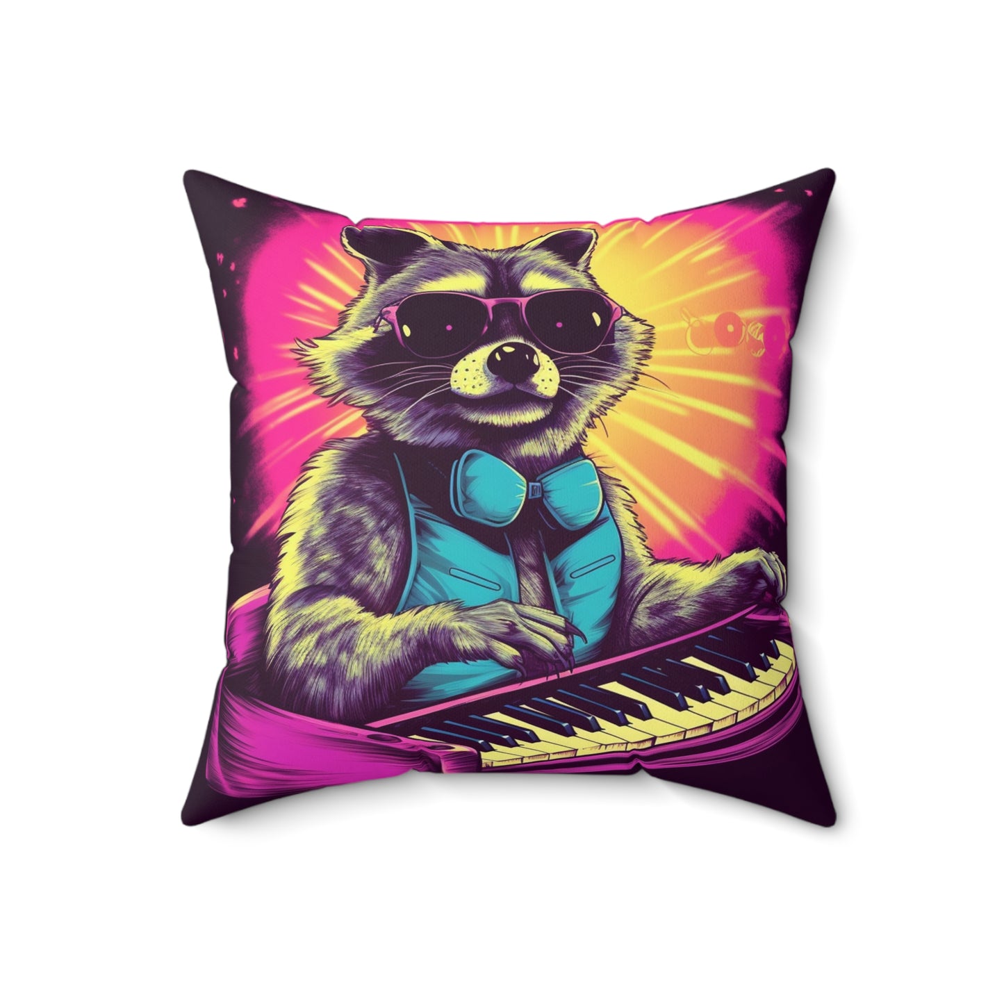 Raccoon Keyboard Piano Music Animal Graphic Spun Polyester Square Pillow