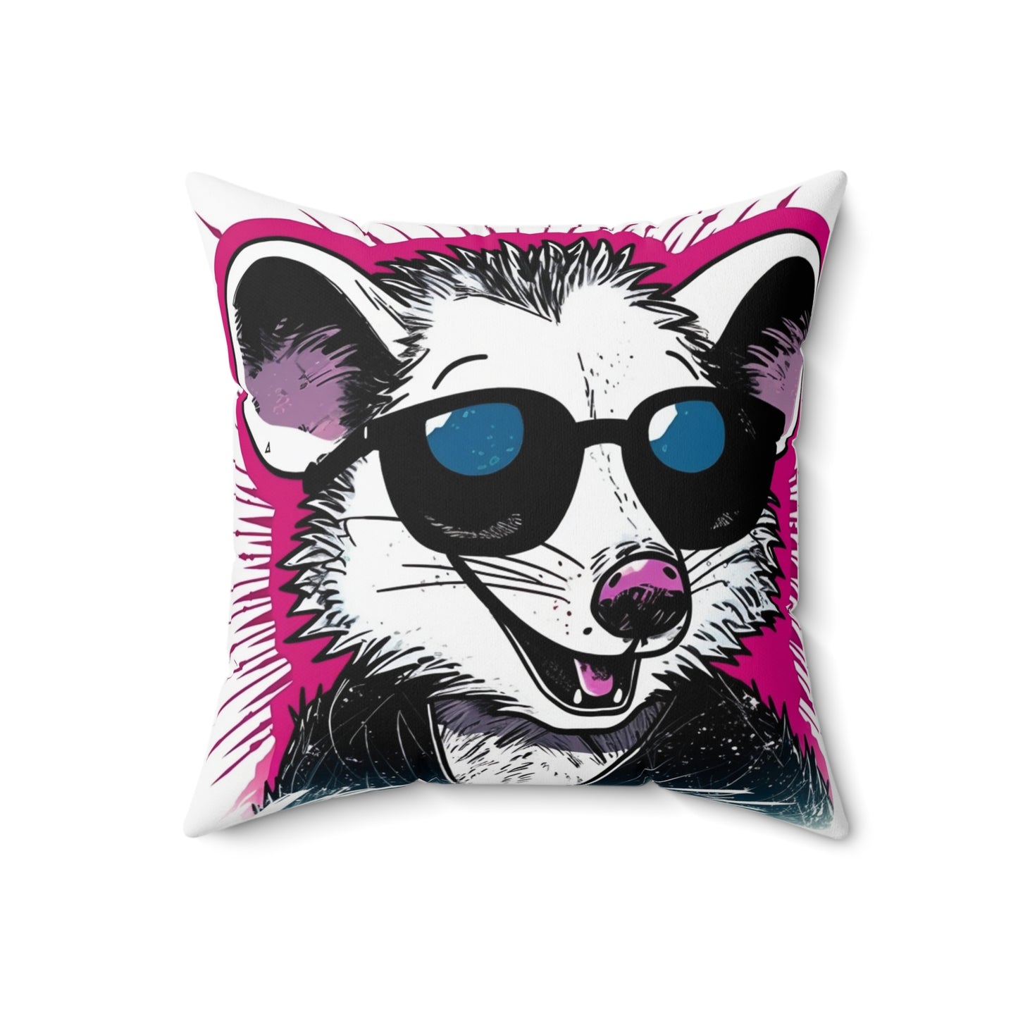 Retro Happy Opossum Graphic Spun Polyester Square Pillow