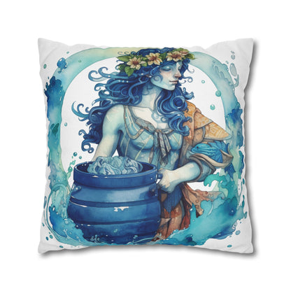 Artistic Aquarius Zodiac - Watercolor Water-Bearer Depiction - Spun Polyester Square Pillow Case