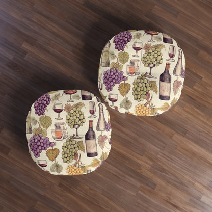 Wine Lovers Theme: Varieties of Wine, Grapes & Vineyards Design Tufted Floor Pillow, Round