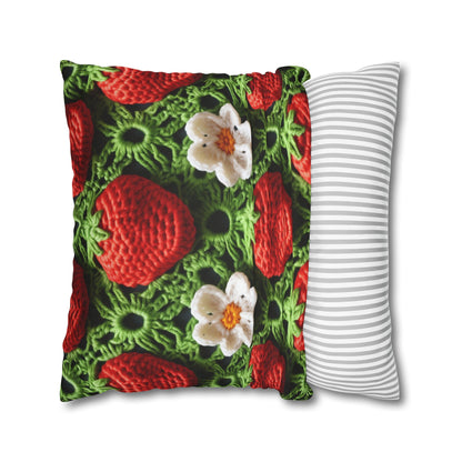 Strawberry Field Crochet - Forever Forest Greens - Fruit Berry Harvest Crop - Spun Polyester Square Pillow Case