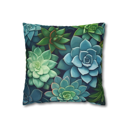 Minimalist Succulent Array - Vibrant Botanical Pattern Spun Polyester Square Pillow Case