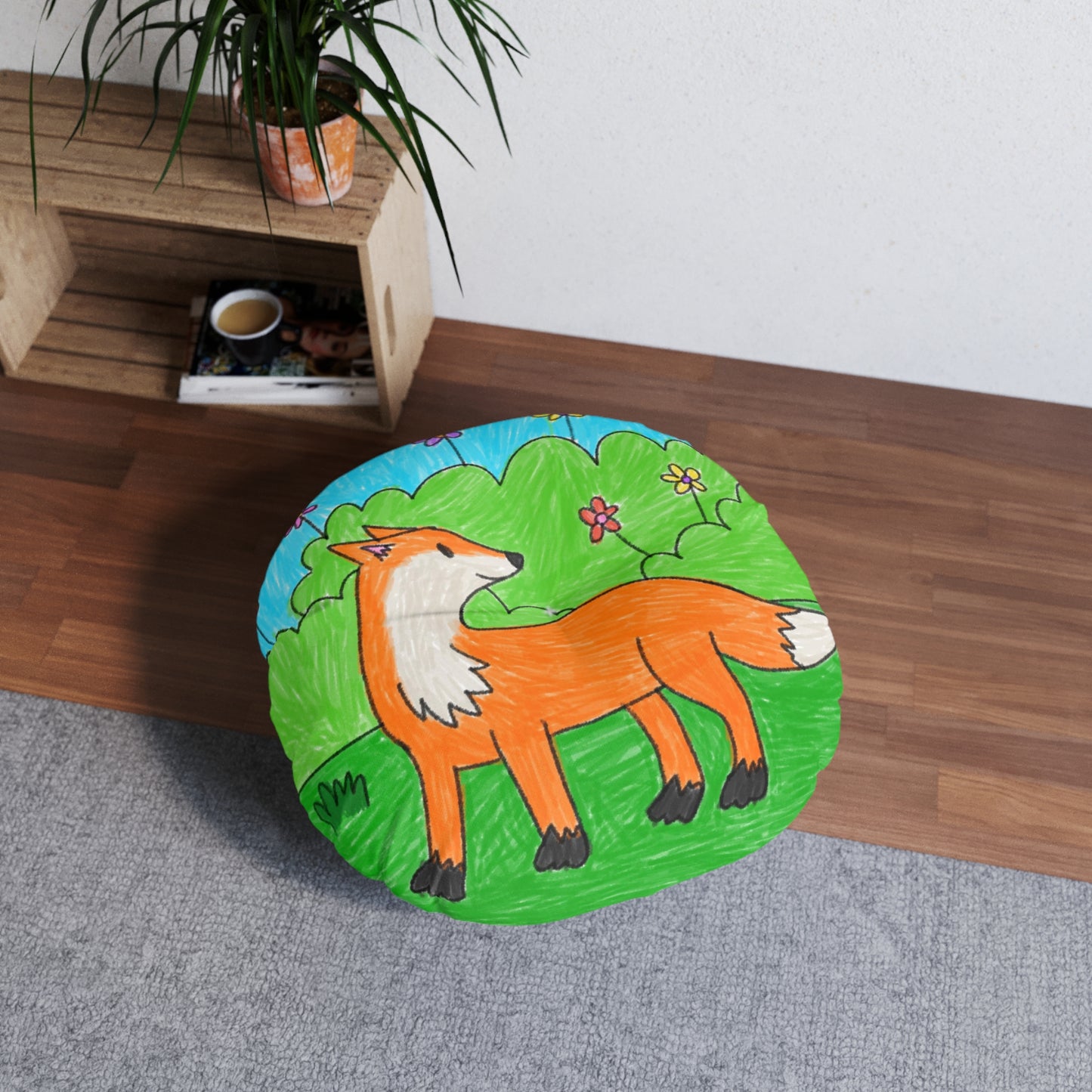 Fox Woodland Animal Foxy Tufted Floor Pillow, Round