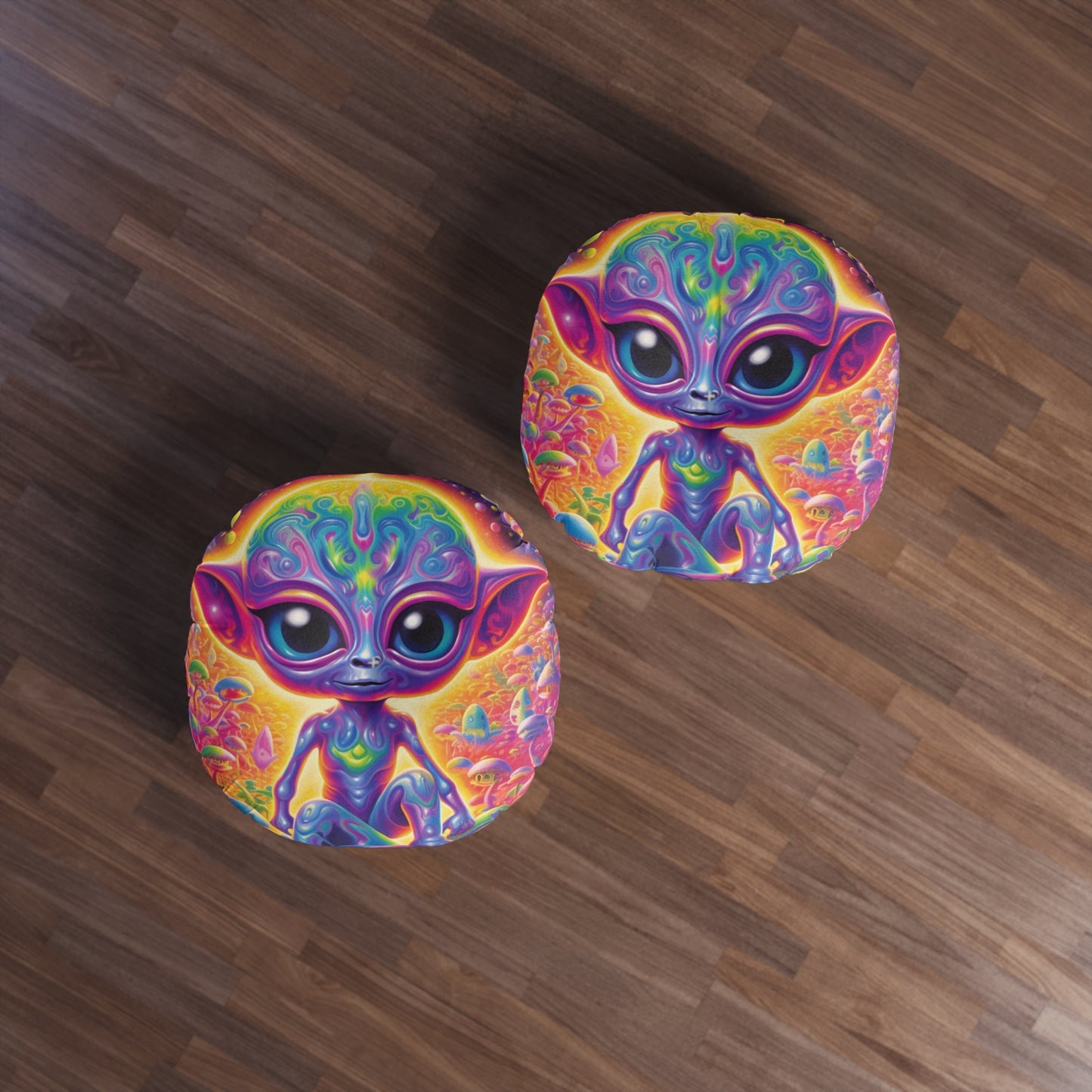 Colorful Extraterrestrial Design - Vibrant, Unique & Eye-Catching - Tufted Floor Pillow, Round