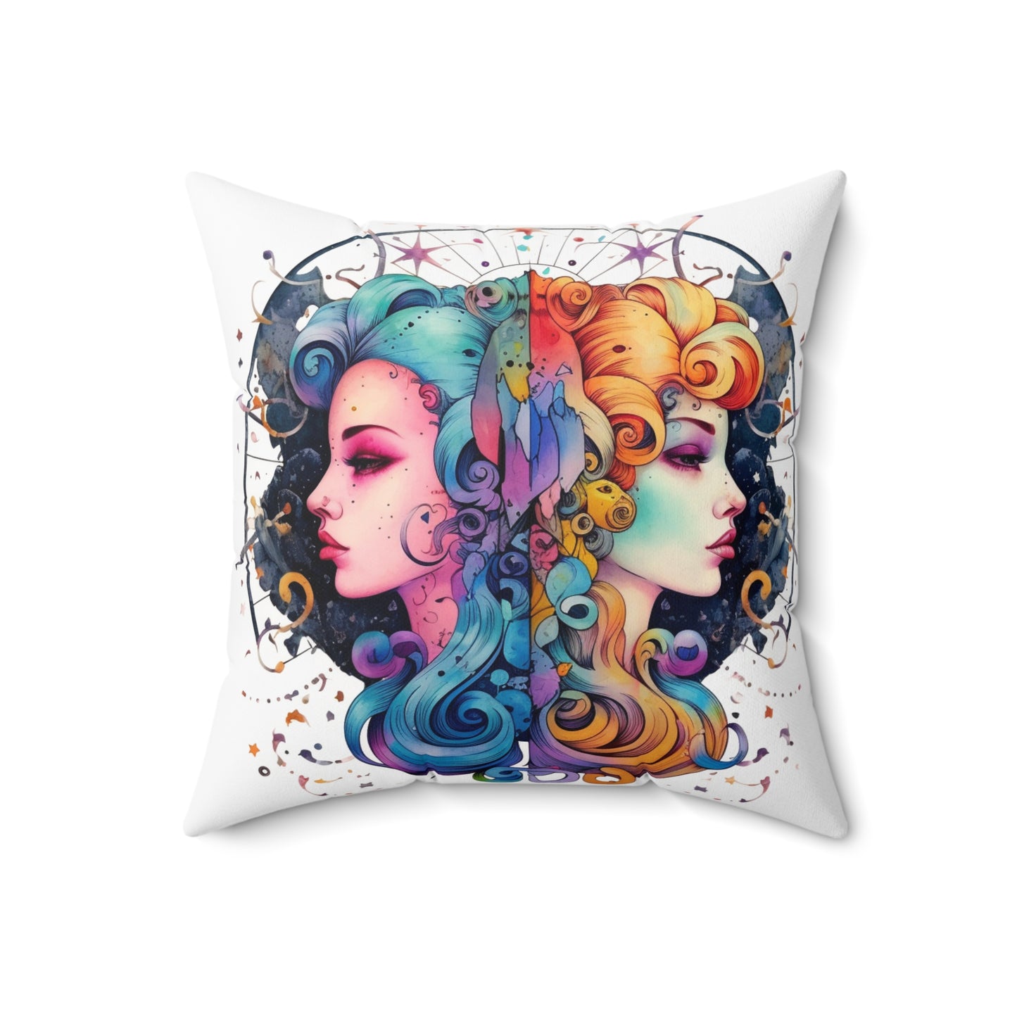 Graffiti Gemini Zodiac Sign - Astrology, Twins Symbol - Spun Polyester Square Pillow