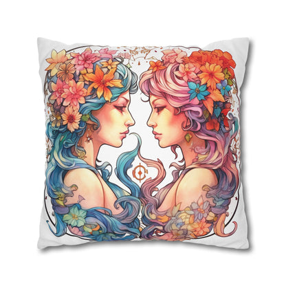 Zodiac Gemini Clipart - Twins Symbol, Whimsical Comic Style - Spun Polyester Square Pillow Case