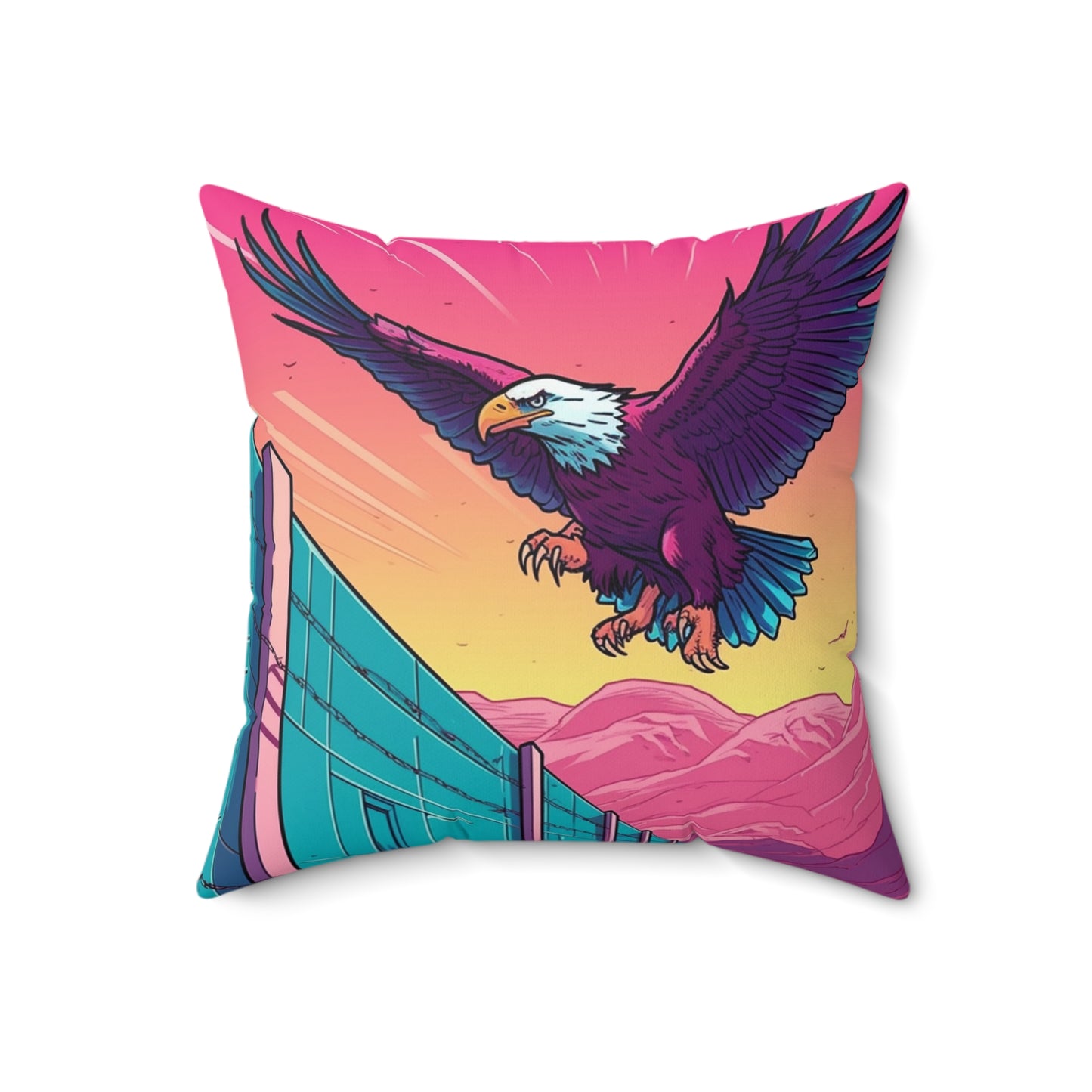 American Bald Eagle Border Build Fly Wall Graphic Spun Polyester Square Pillow