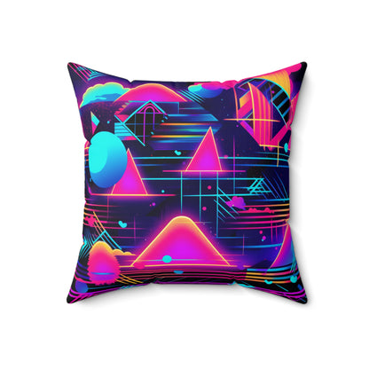 80s Synthwave Retro-Futuristic Inspired Pattern Design Spun Polyester Square Pillow