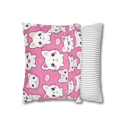 Adorable Cartoon-Style Anime Kitten, Cat, Kitty Pattern - Cute and Colorful - Spun Polyester Square Pillow Case