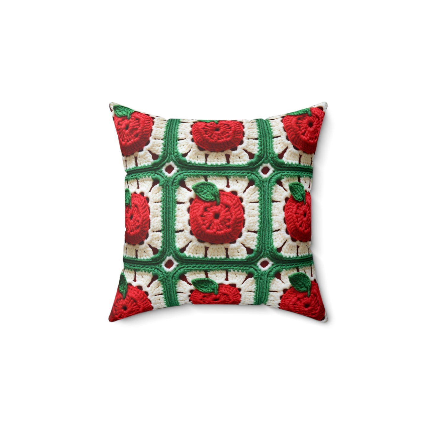 Apple Granny Square Crochet Pattern: Wild Fruit Tree, Delicious Red Design - Spun Polyester Square Pillow