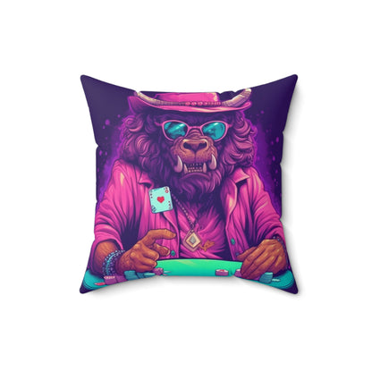 American Bison Poker Card Champion Graphic Spun Polyester Square Pillow