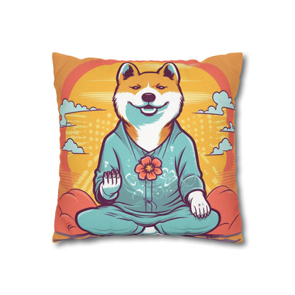 Shiba Inu Yoga Crypto Dog Japanese Namaste: Spun Polyester Square Pillow Case