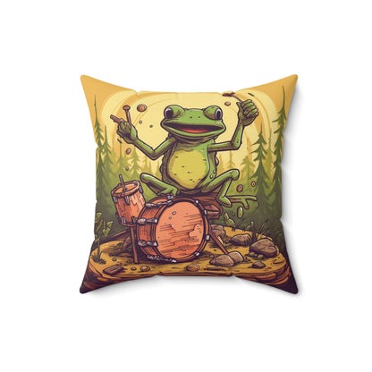 Frog Swamp Drum Player Music Graphic Spun Polyester Square Pillow