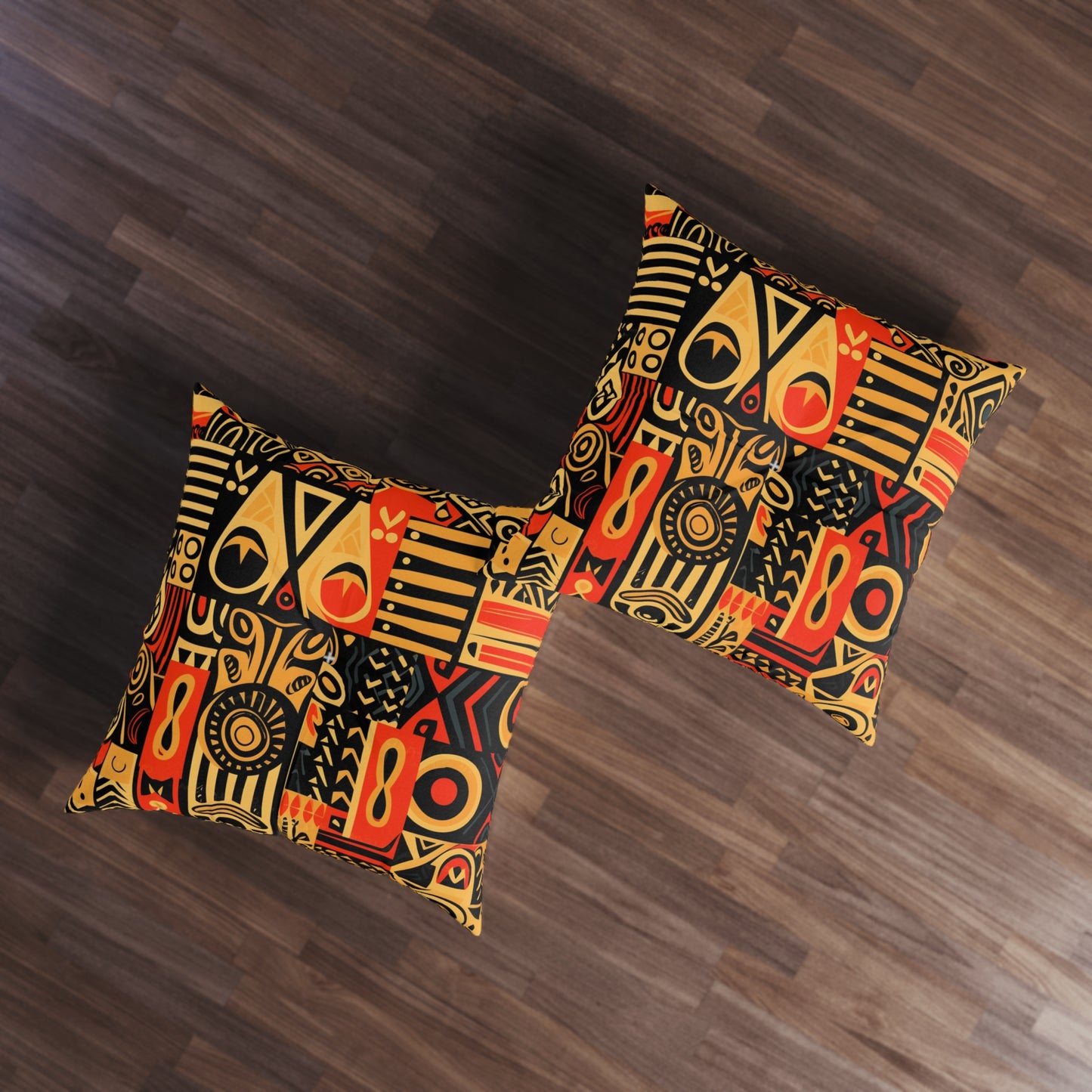 Tribal Art-Inspired Abstract Symbols, Heritage - Tufted Floor Pillow, Square