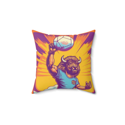 American Bison Volleyball Player Sport Graphic Spun Polyester Square Pillow