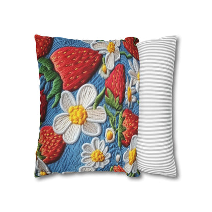 Orchard Berries: Juicy Sweetness from Nature's Garden - Fresh Strawberry Elegance - Spun Polyester Square Pillow Case