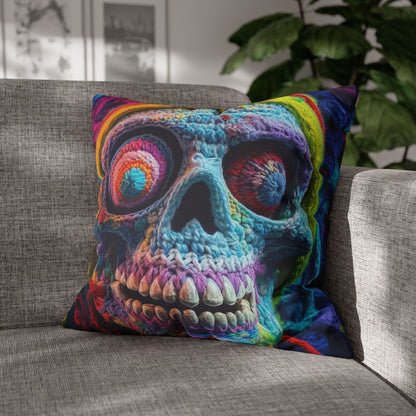 Crochet Skull Halloween Scary Horror Design - Spun Polyester Square Pillow Case