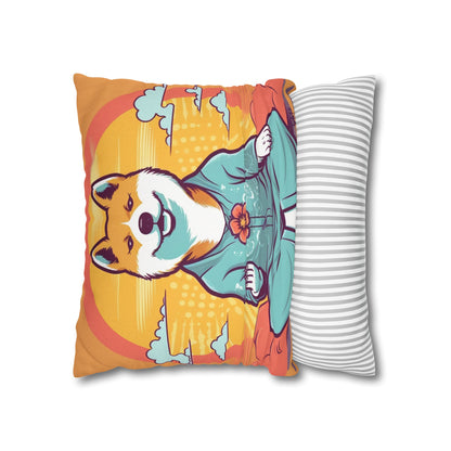 Shiba Inu Yoga Crypto Dog Japanese Namaste: Spun Polyester Square Pillow Case