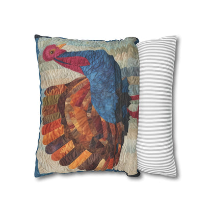 Thanksgiving Harvest Quilt: Festive Turkey Design for Holiday Season - Spun Polyester Square Pillow Case