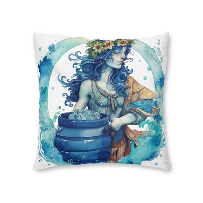 Artistic Aquarius Zodiac - Watercolor Water-Bearer Depiction - Tufted Floor Pillow, Square