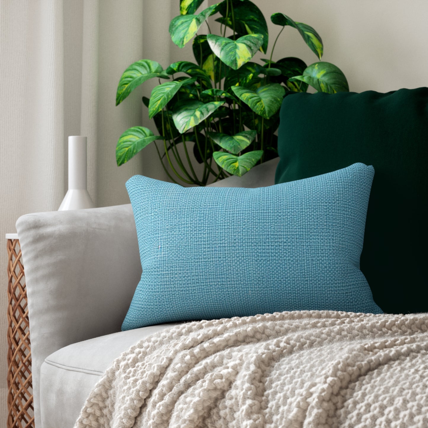 Bright Aqua Teal: Denim-Inspired Refreshing Blue Summer Fabric - Spun Polyester Lumbar Pillow