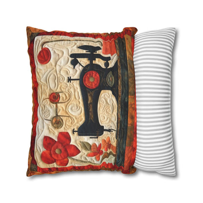 Sewing Machine Quilt: A Crafted Design Homage to Stitching - Spun Polyester Square Pillow Case