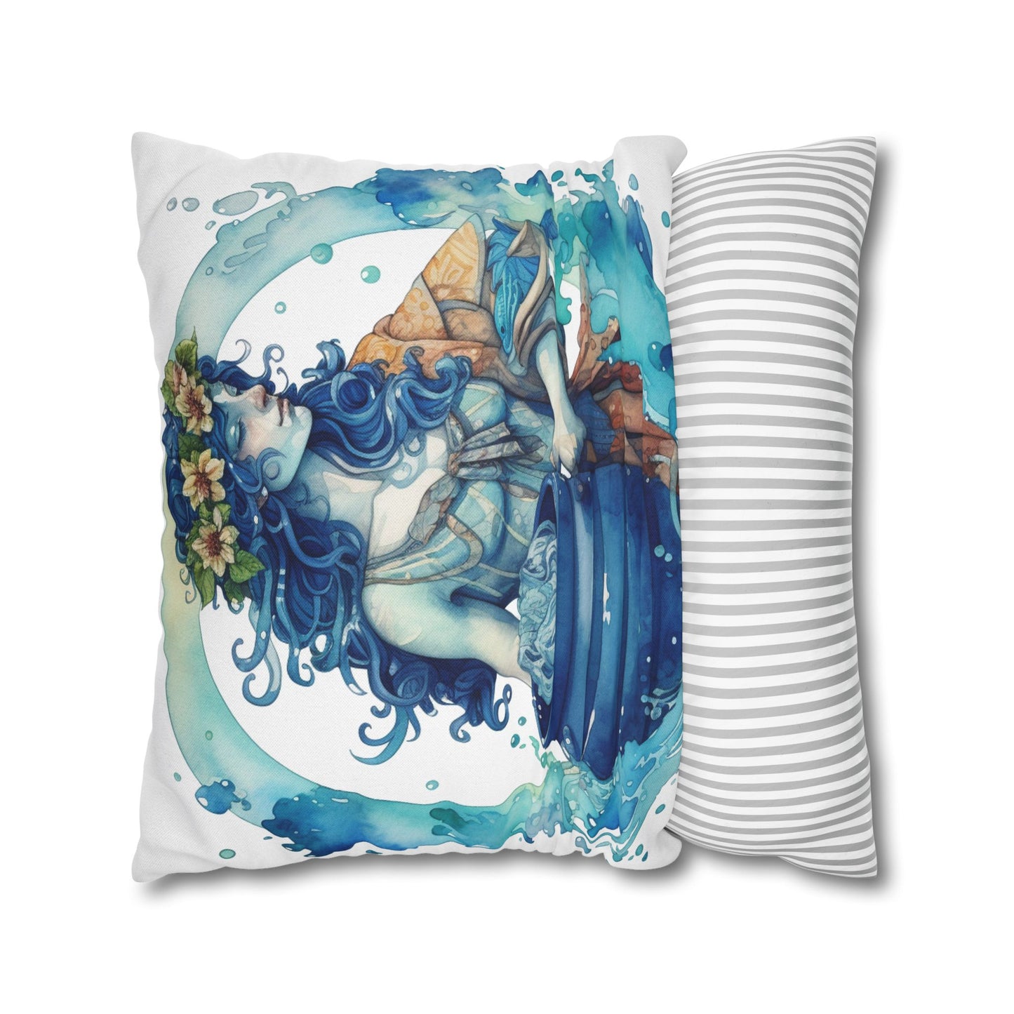 Artistic Aquarius Zodiac - Watercolor Water-Bearer Depiction - Spun Polyester Square Pillow Case