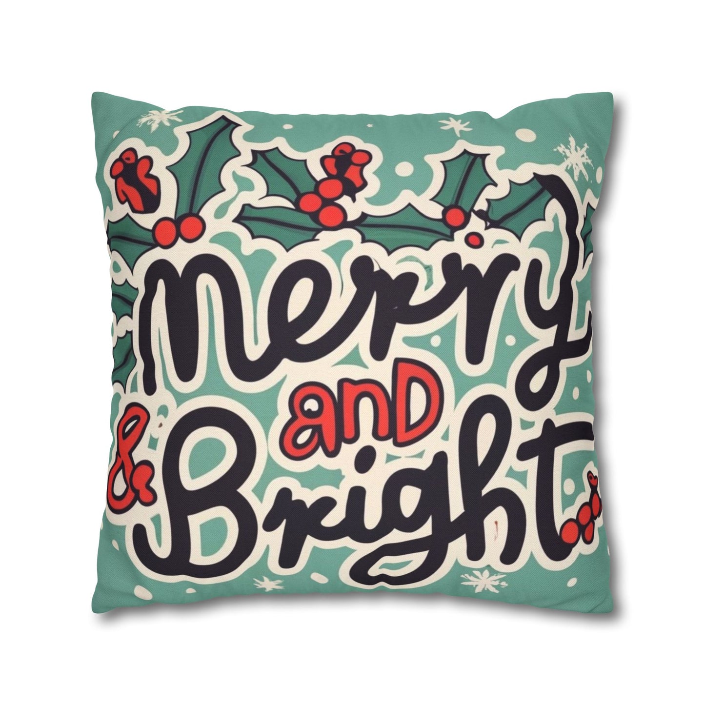 Merry and Bright Christmas Theme Holiday - Spun Polyester Square Pillow Case