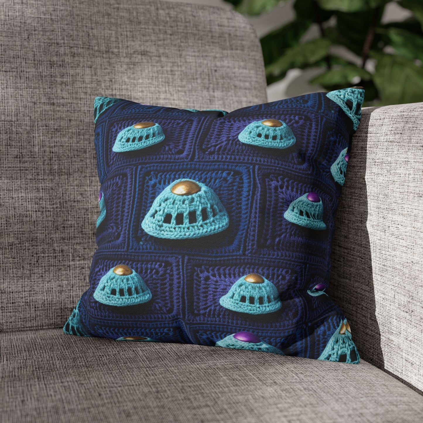 Spaceship UFO Crochet - Galactic Travel Ship - Alien Craft - Flying Saucer - Spun Polyester Square Pillow Case