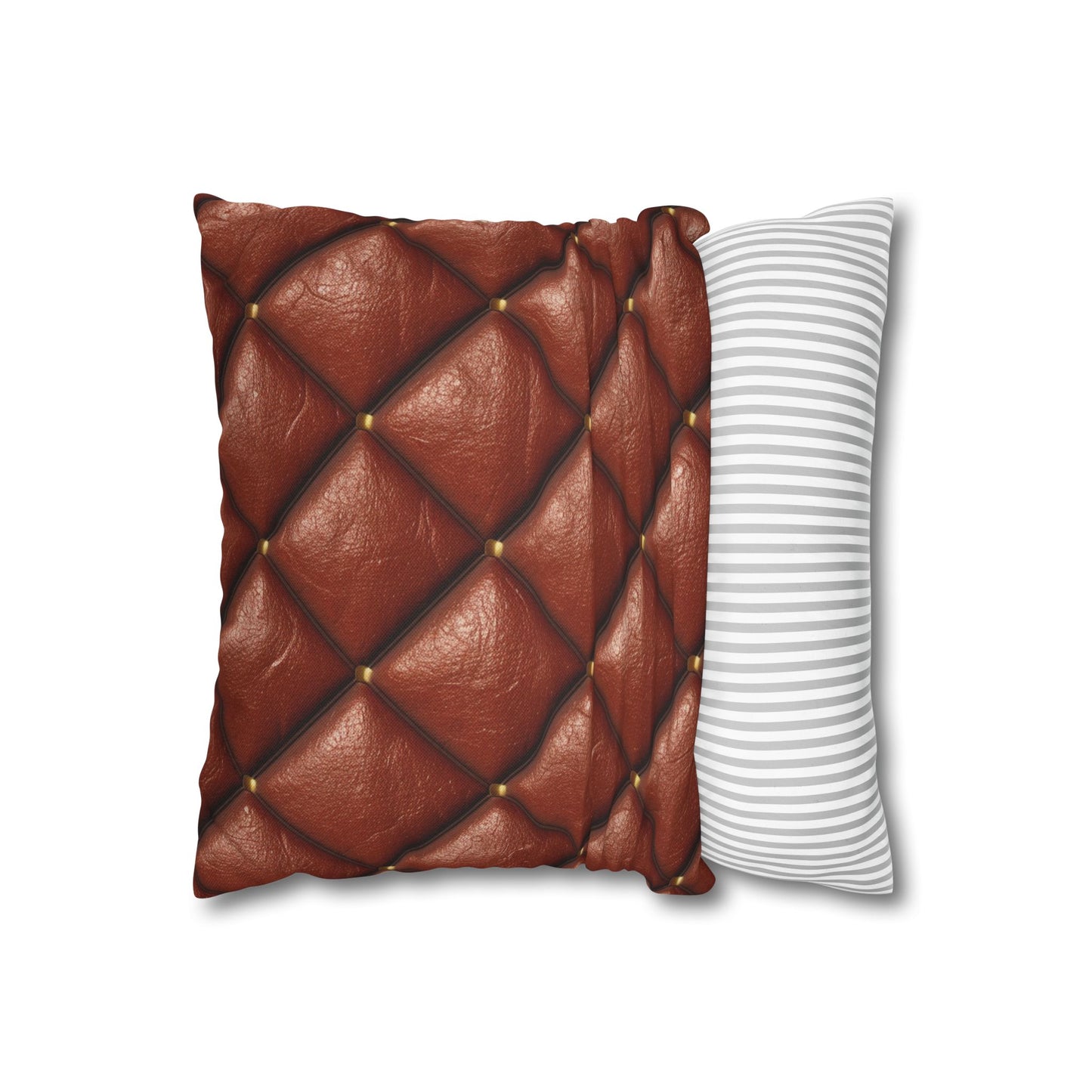 Brown Leather Cognac Pattern Rugged Durable Design Style - Spun Polyester Square Pillow Case