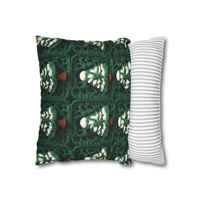 Evergreen Christmas Trees Crochet, Festive Pine Tree Holiday Craft, Yuletide Forest, Winter - Spun Polyester Square Pillow Case