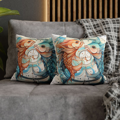 Pisces Zodiac Horoscope - Starry Watercolor & Ink, Hyper-Detailed Fish Spun Polyester Square Pillow Case